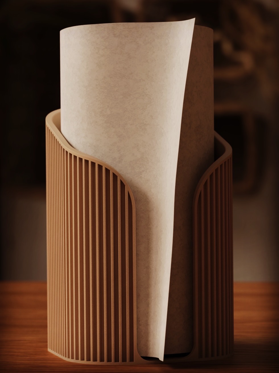 A 3D-printed paper towel holder